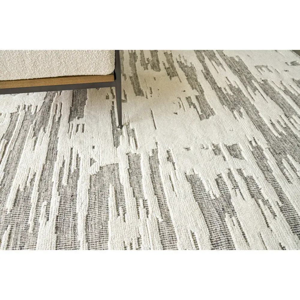 Eliasar Patterned Hand Knotted Rug Sample - White, Wool