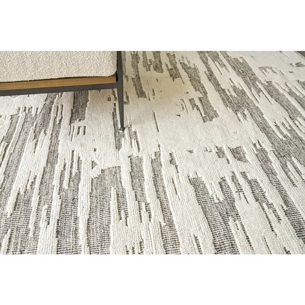 Eliasar Patterned Hand Knotted Rug - White, Wool