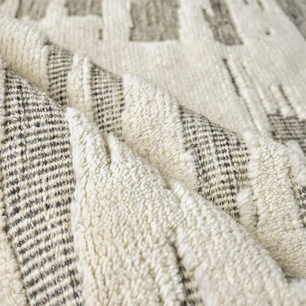 Eliasar Patterned Hand Knotted Rug - White, Wool