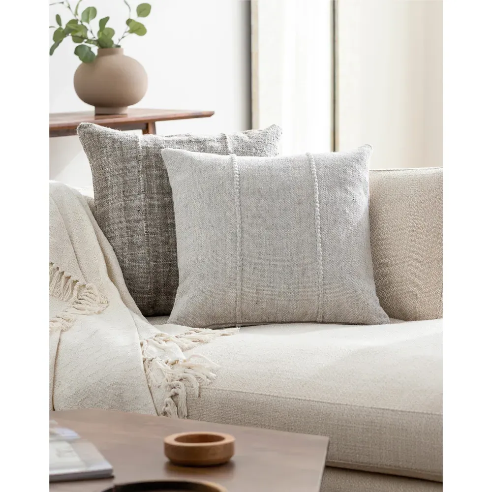 Elijah Indoor Outdoor Throw Pillow - Light Grey, Recycled PET