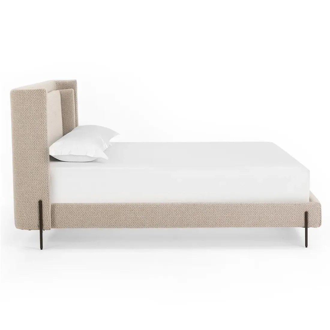 Elijah King Size Wingback Bed - Beige