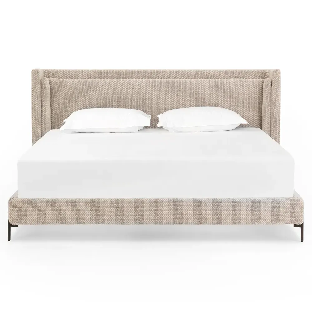 Elijah King Size Wingback Bed - Beige