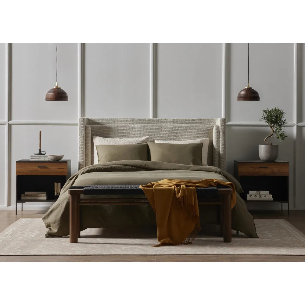 Elijah Queen Size Wingback Bed - Beige