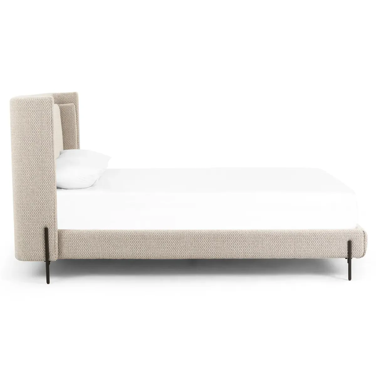 Elijah Queen Size Wingback Bed - Beige