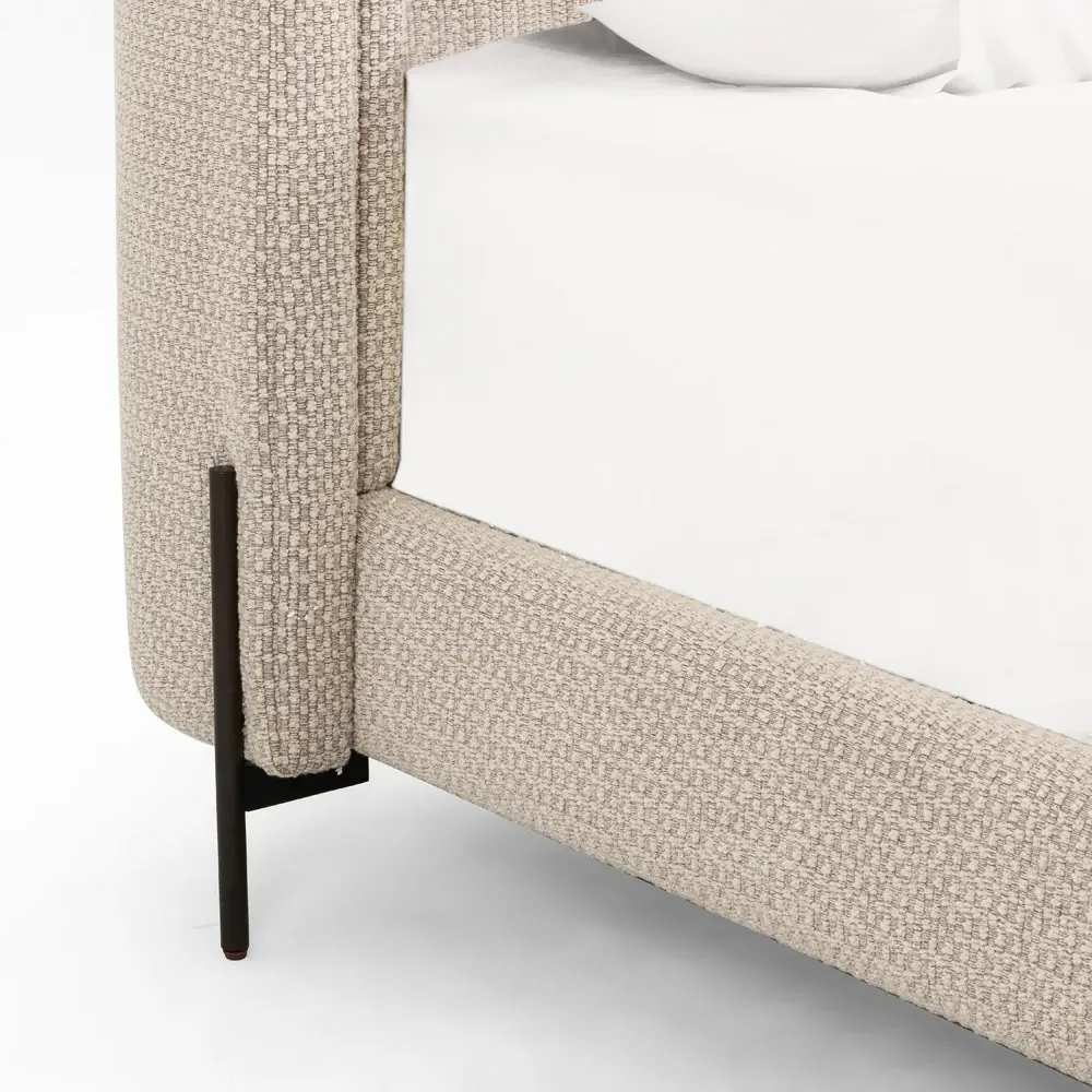 Elijah Queen Size Wingback Bed - Beige