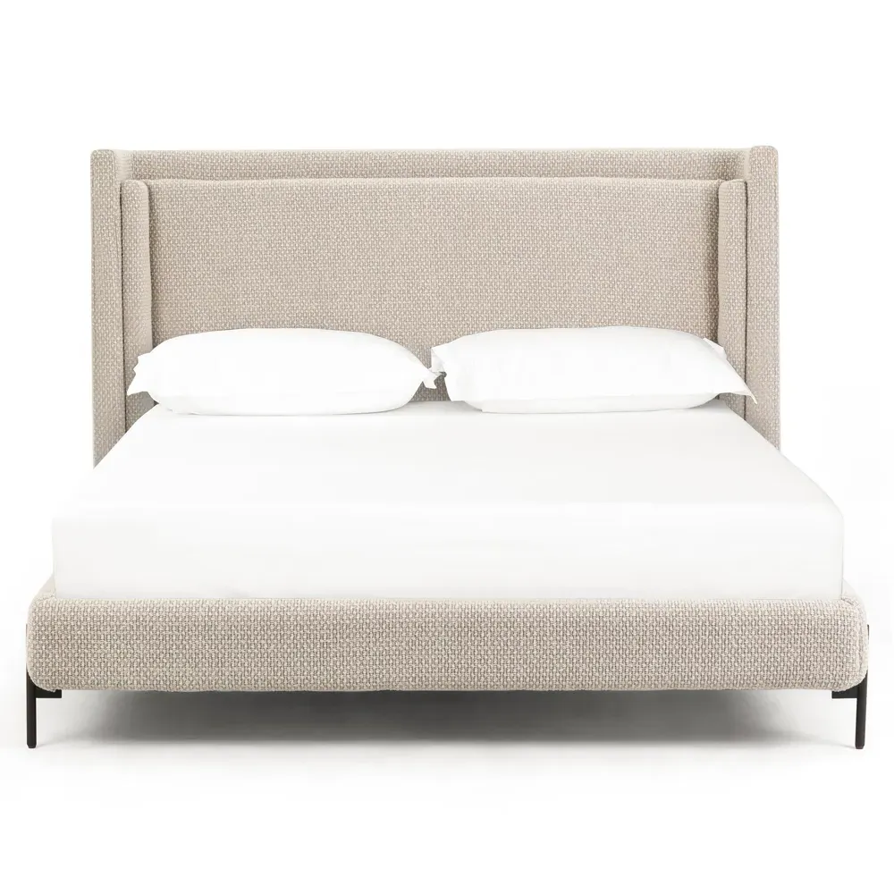 Elijah Queen Size Wingback Bed - Beige image
