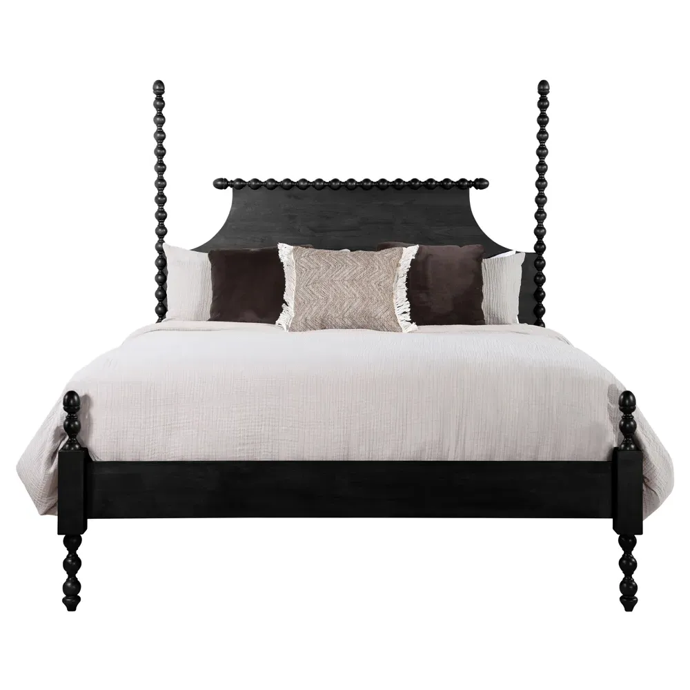 Elio King Size Spindle Poster Bed - Black, Rubberwood