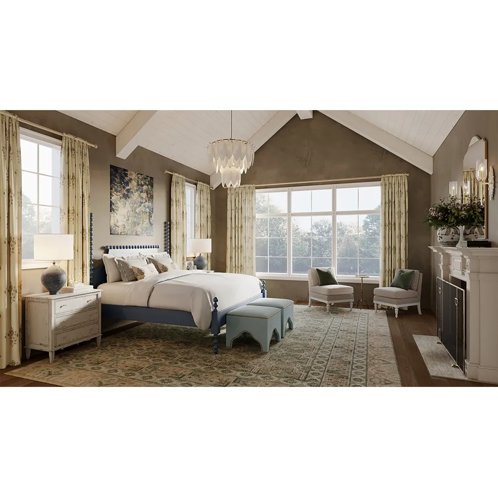 Elio Queen Size Spindle Poster Bed - Blue, Rubberwood