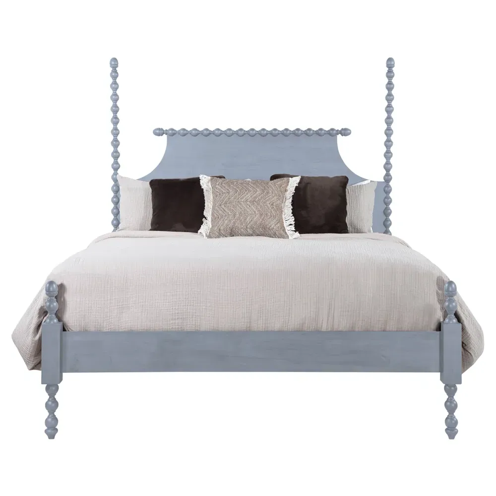 Elio Queen Size Spindle Poster Bed - Blue, Rubberwood