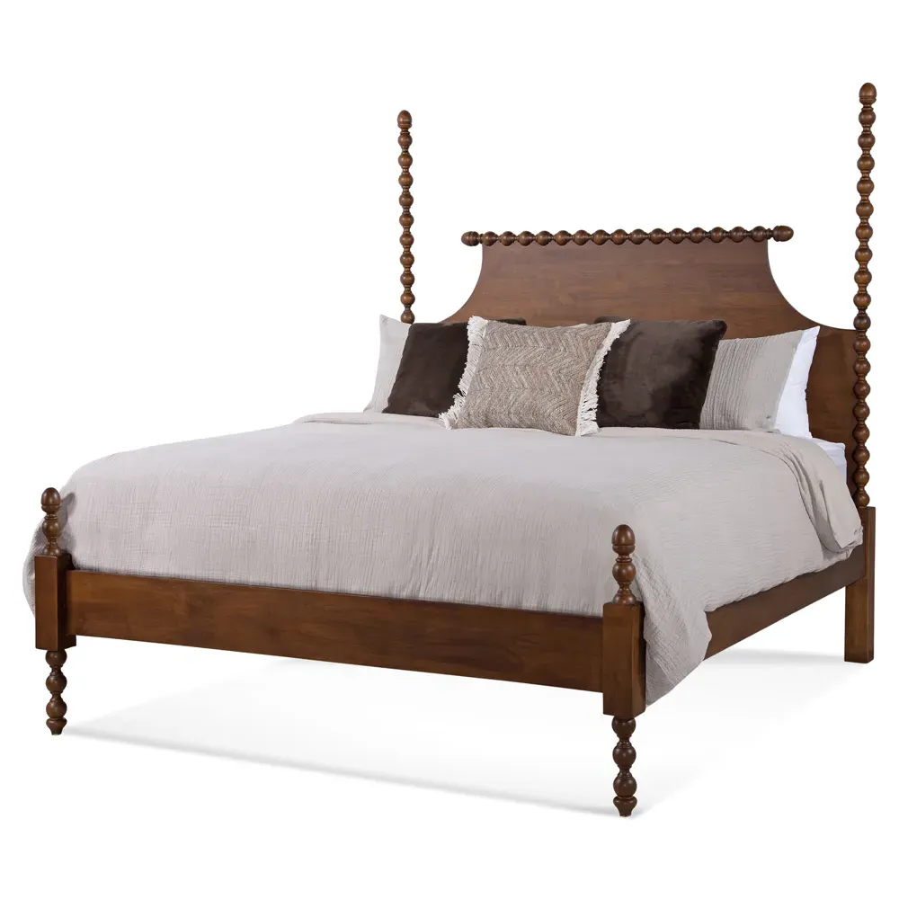 Elio Queen Size Spindle Poster Bed - Brown, Rubberwood