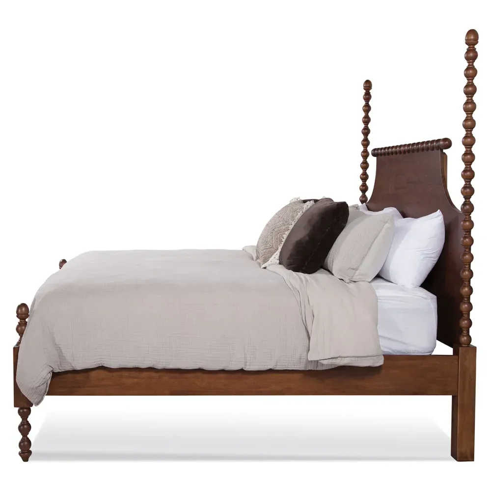 Elio Queen Size Spindle Poster Bed - Brown, Rubberwood