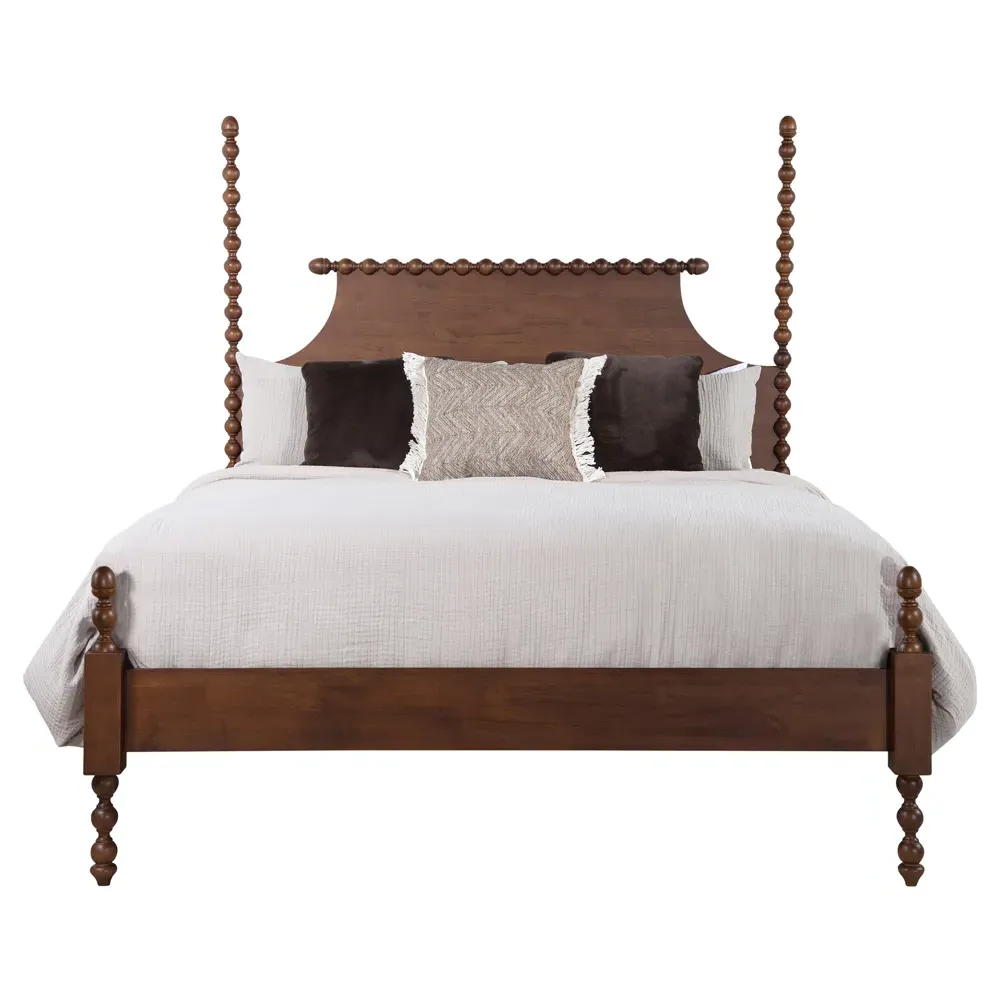 Elio Queen Size Spindle Poster Bed - Brown, Rubberwood