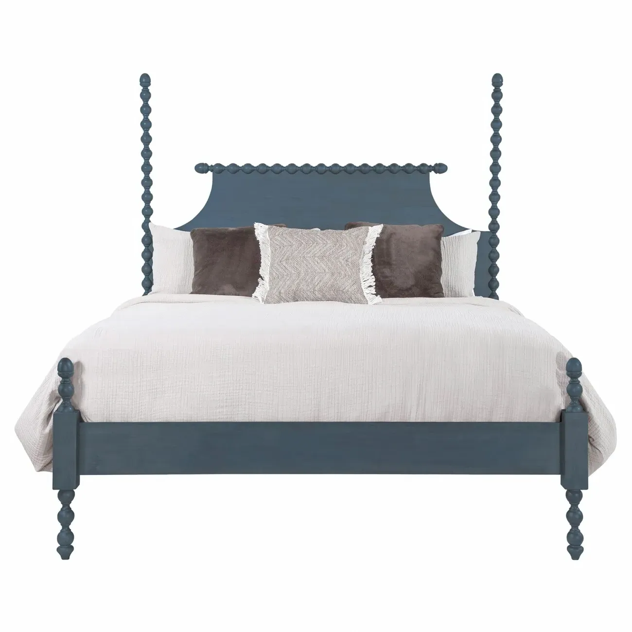Elio Queen Size Spindle Poster Bed - Dark Blue, Rubberwood