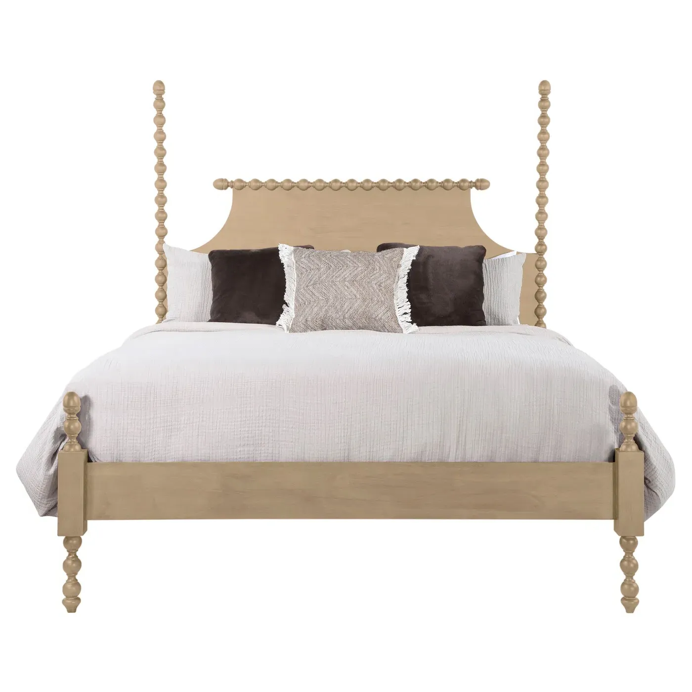 Elio Queen Size Spindle Poster Bed - Natural, Rubberwood