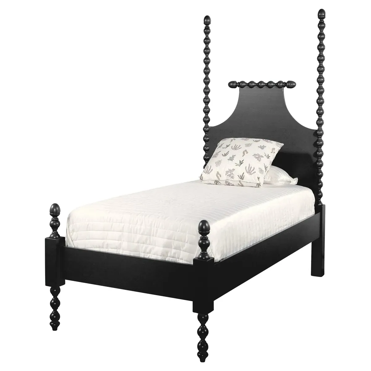 Elio Twin Size Spindle Poster Bed - Black, Rubberwood