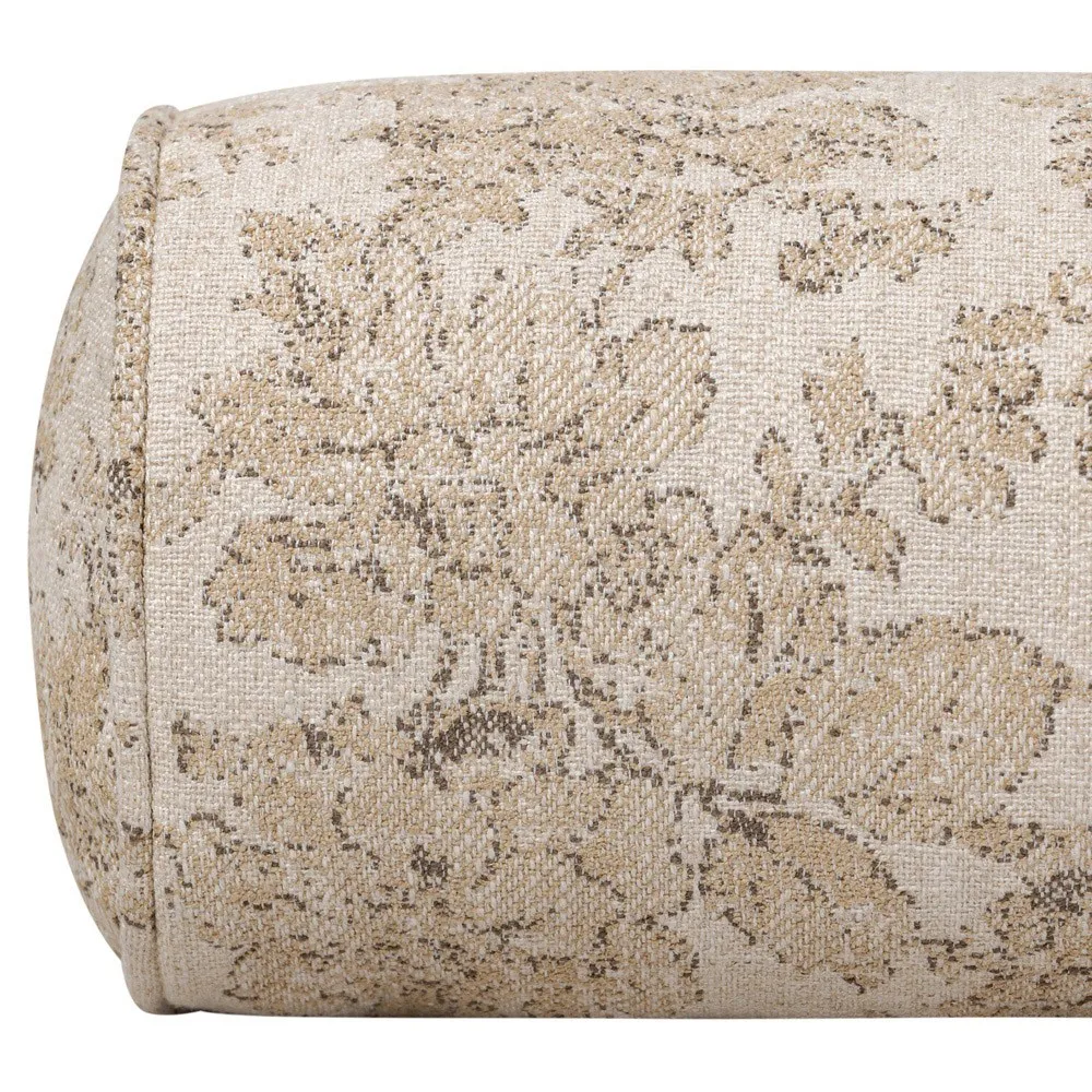 Elisha Damask Bolster Pillow - Beige, Linen Blend