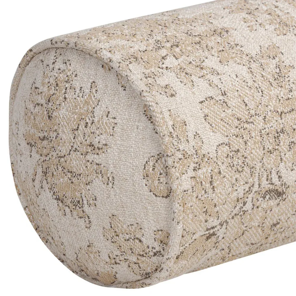 Elisha Damask Bolster Pillow - Beige, Linen Blend