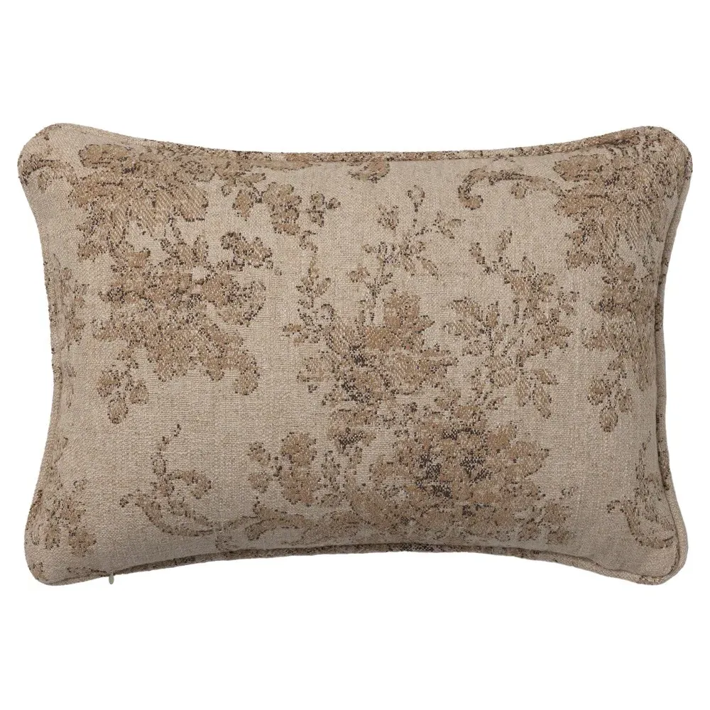 Elisha Damask Lumbar Pillow - Beige, Linen Blend