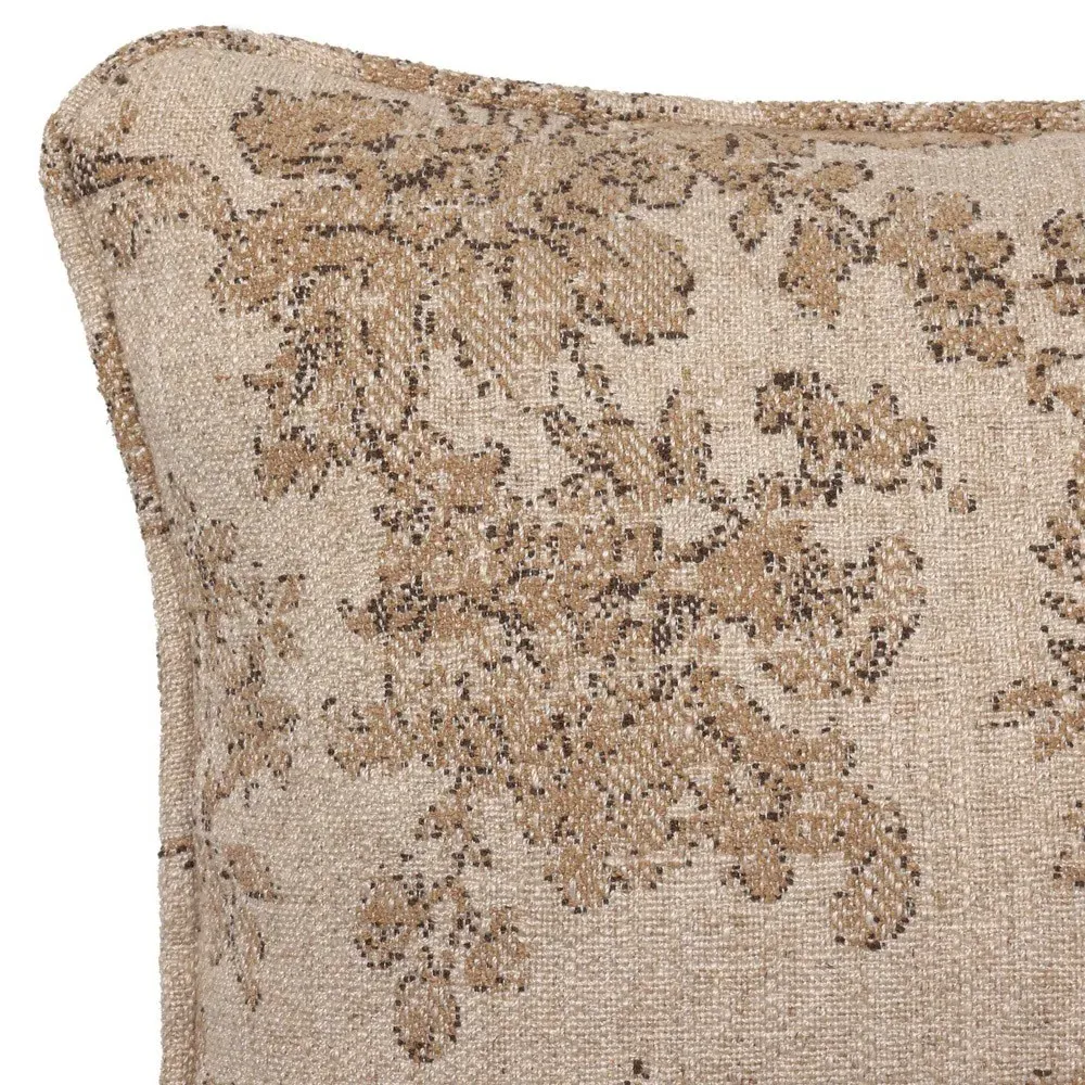 Elisha Damask Lumbar Pillow - Beige, Linen Blend