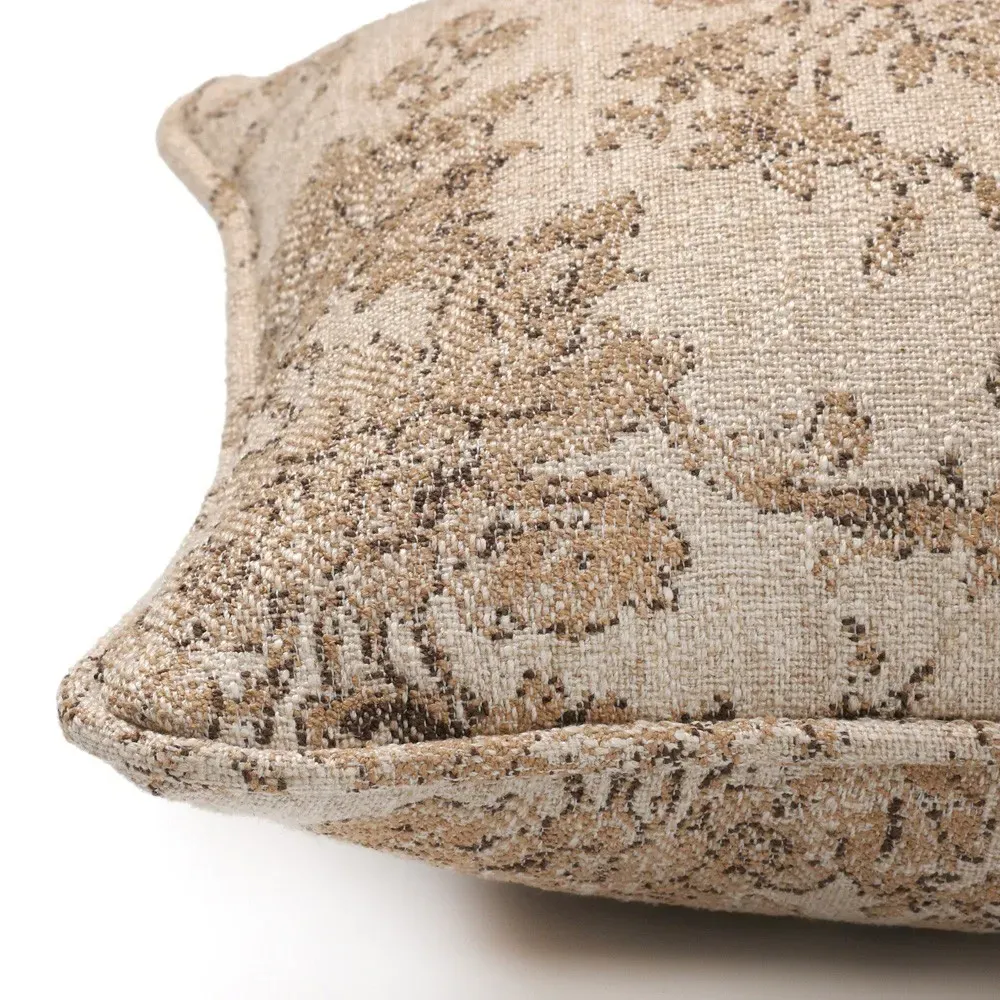 Elisha Damask Lumbar Pillow - Beige, Linen Blend