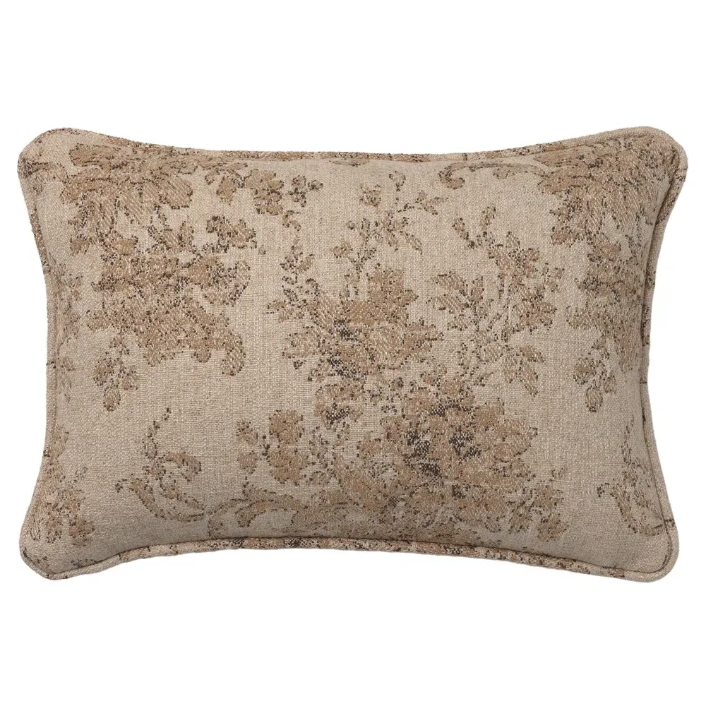 Elisha Damask Lumbar Pillow - Beige, Linen Blend