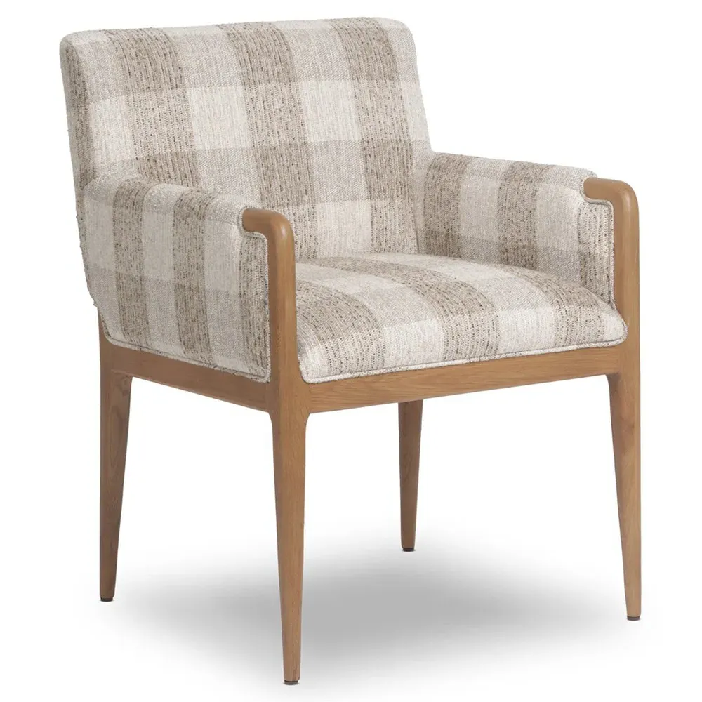 Elisha Dining Arm Chair - Checkered Beige, Oak