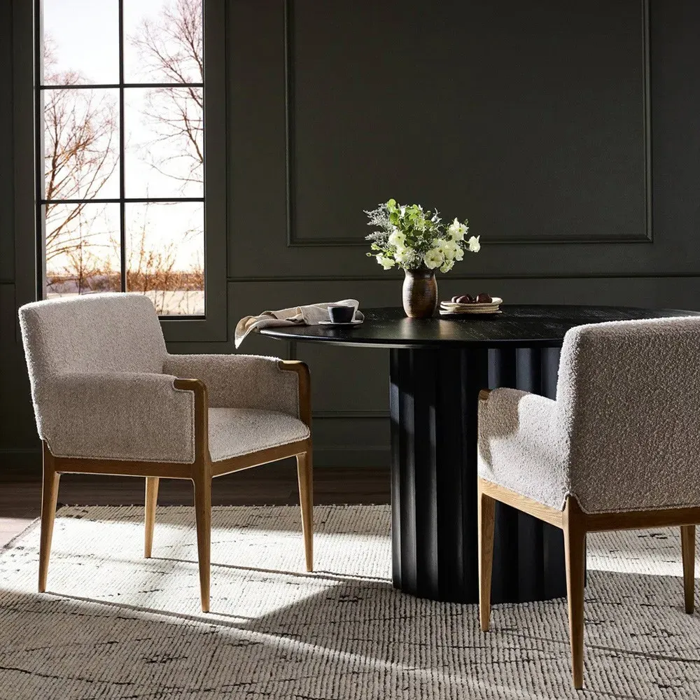 Elisha Dining Arm Chair - Cream, Brown Oak