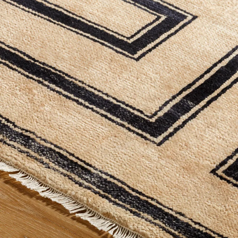 Eliza Geometric Hand Knotted Rug - Brown, Wool