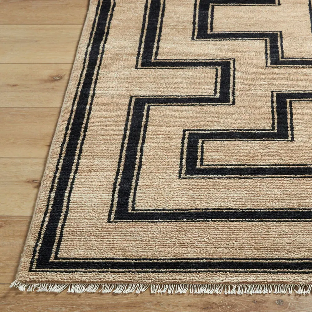 Eliza Geometric Hand Knotted Rug - Brown, Wool