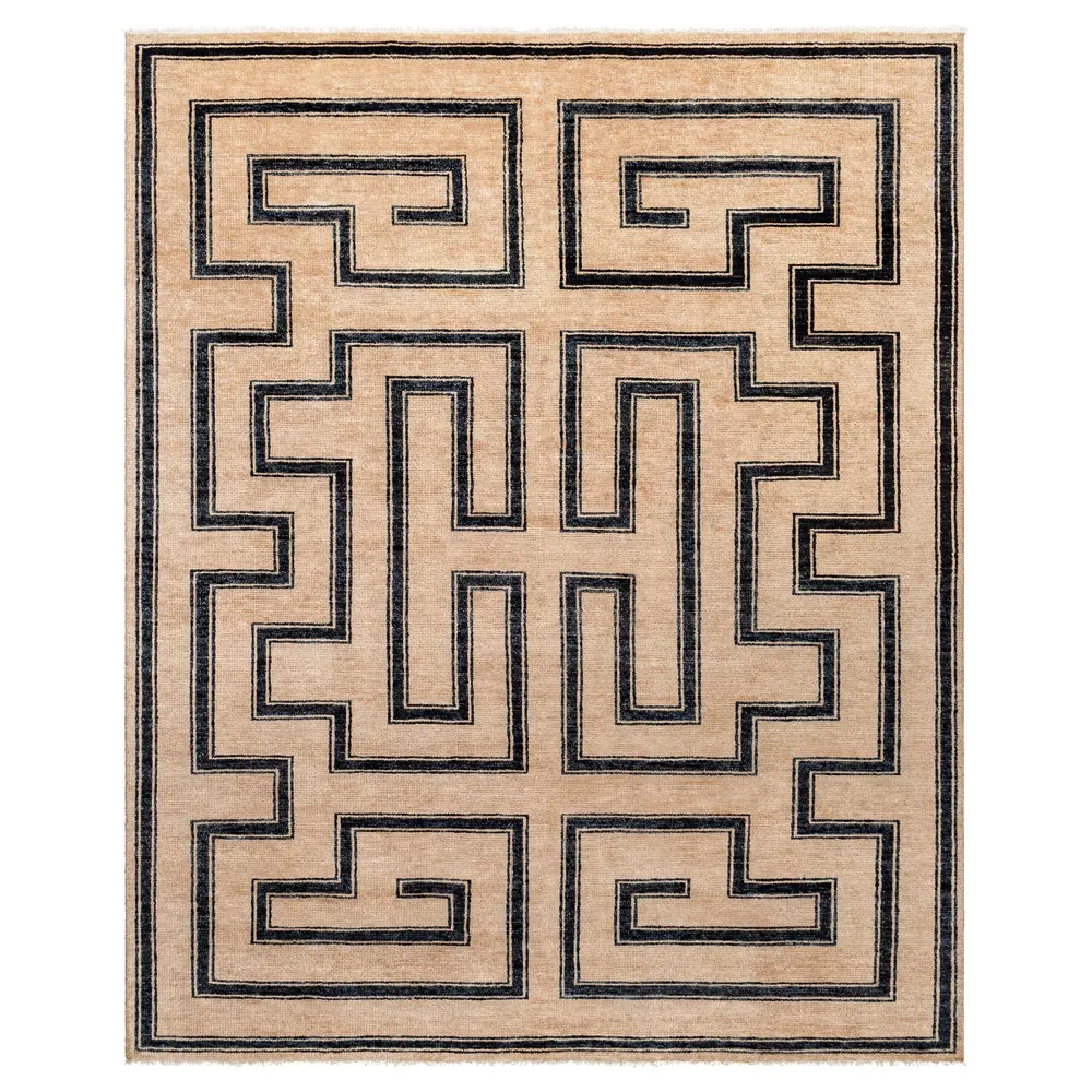 Eliza Geometric Hand Knotted Rug - Brown, Wool