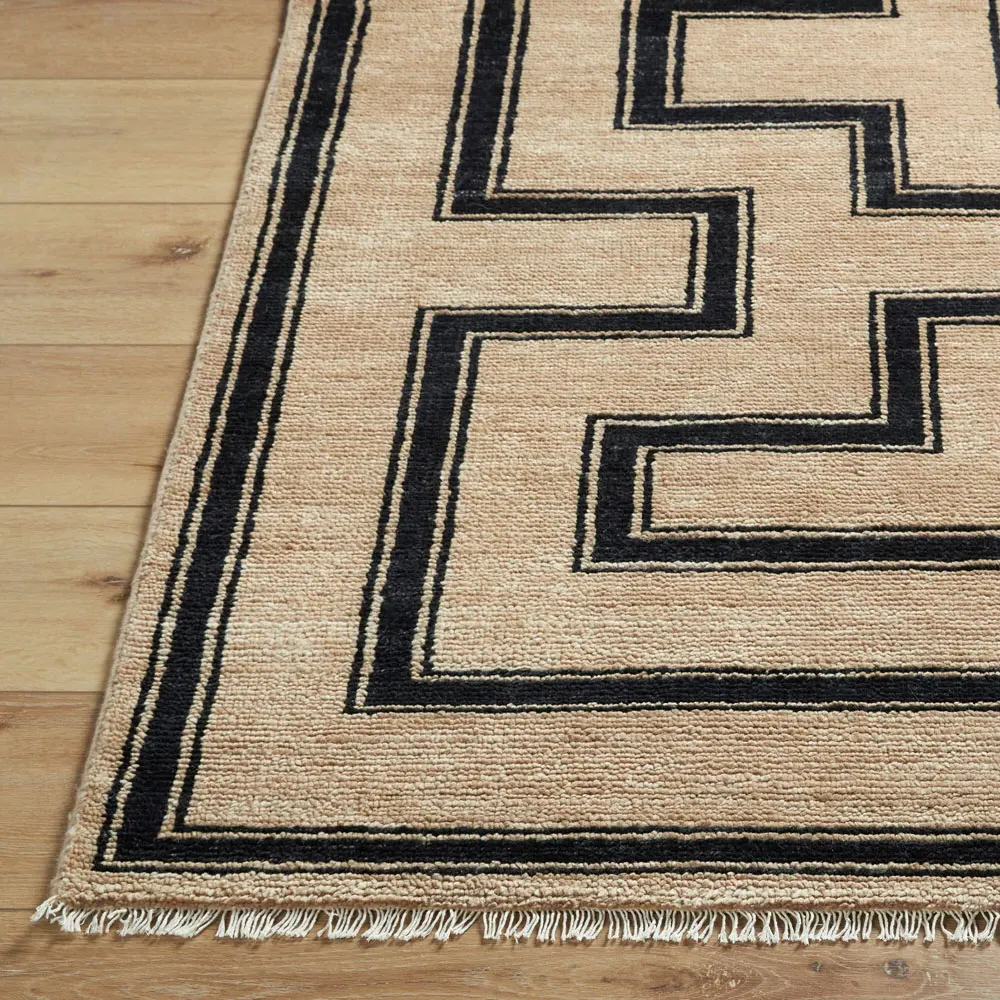Eliza Geometric Hand Knotted Rug - Brown, Wool
