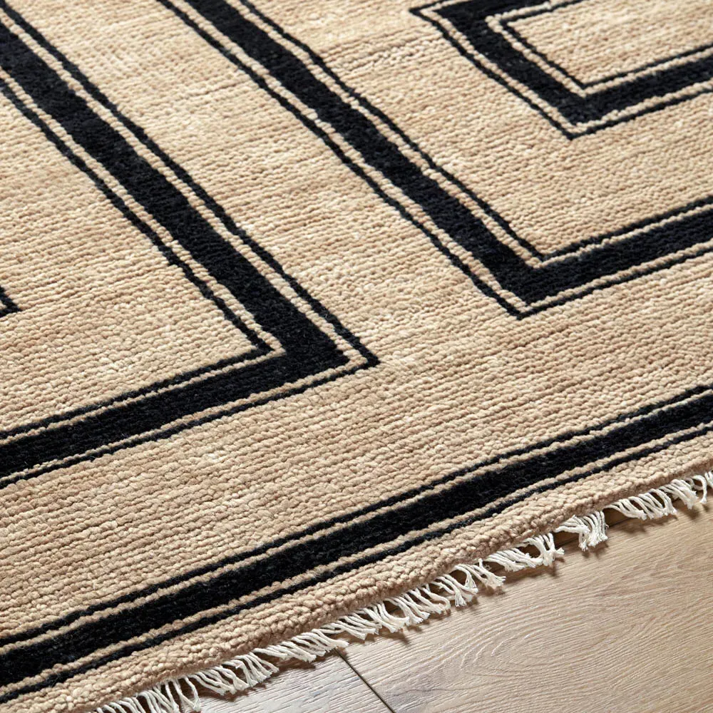 Eliza Geometric Hand Knotted Rug - Brown, Wool