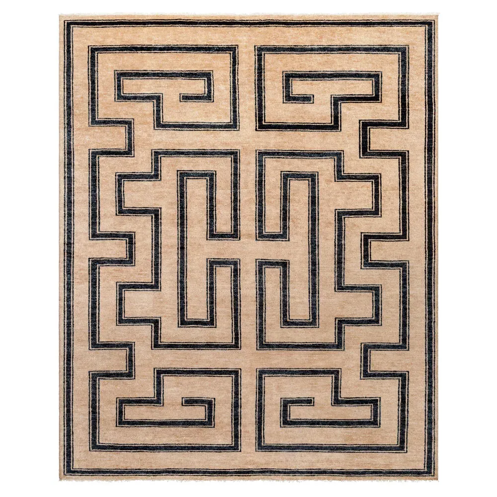 Eliza Geometric Hand Knotted Rug - Brown, Wool