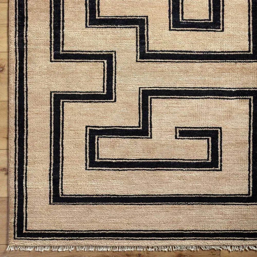 Eliza Geometric Hand Knotted Rug Sample - Brown, Wool