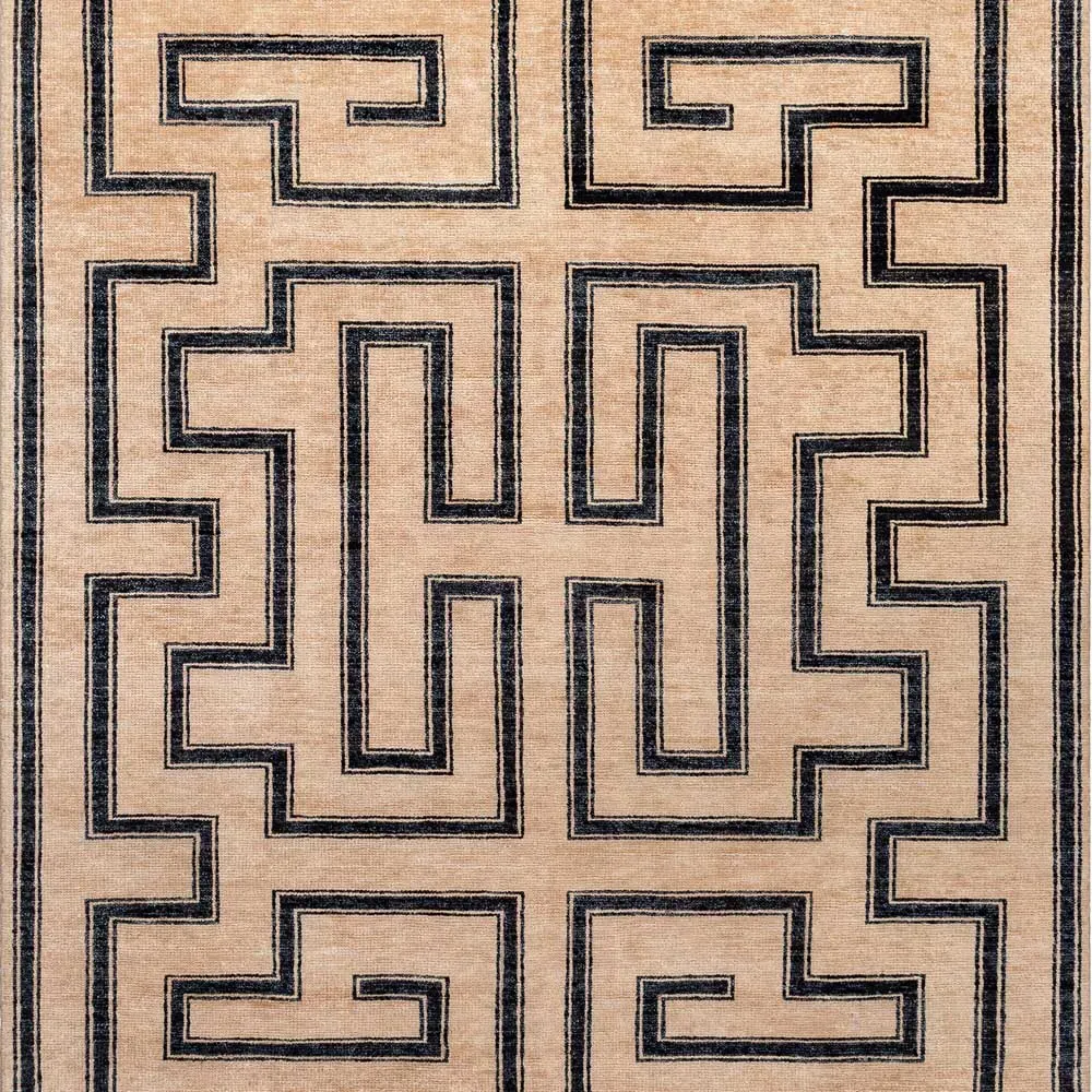 Eliza Geometric Hand Knotted Rug Sample - Brown, Wool image