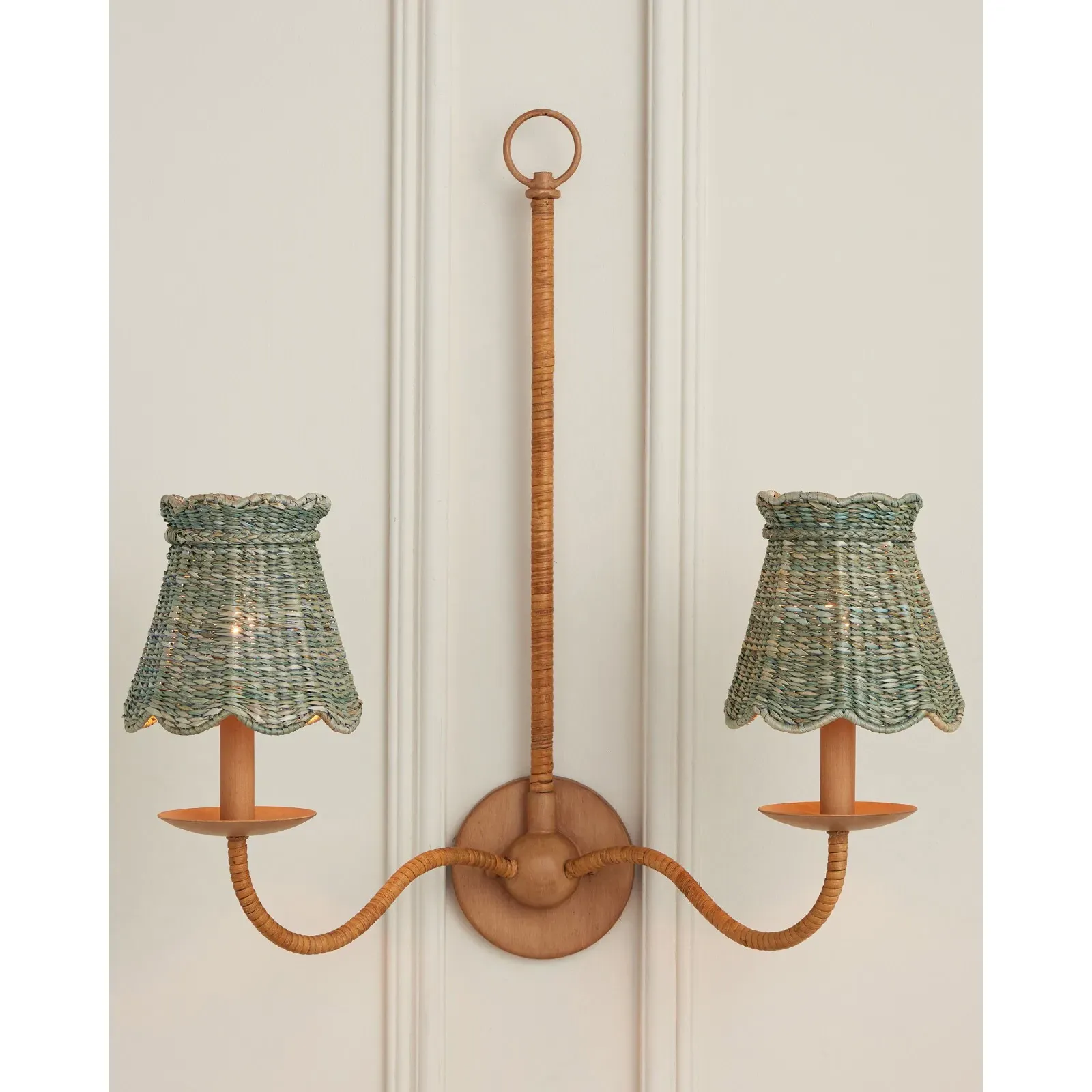 Eliza Scalloped Chandelier Shade - Light Teal, Seagrass