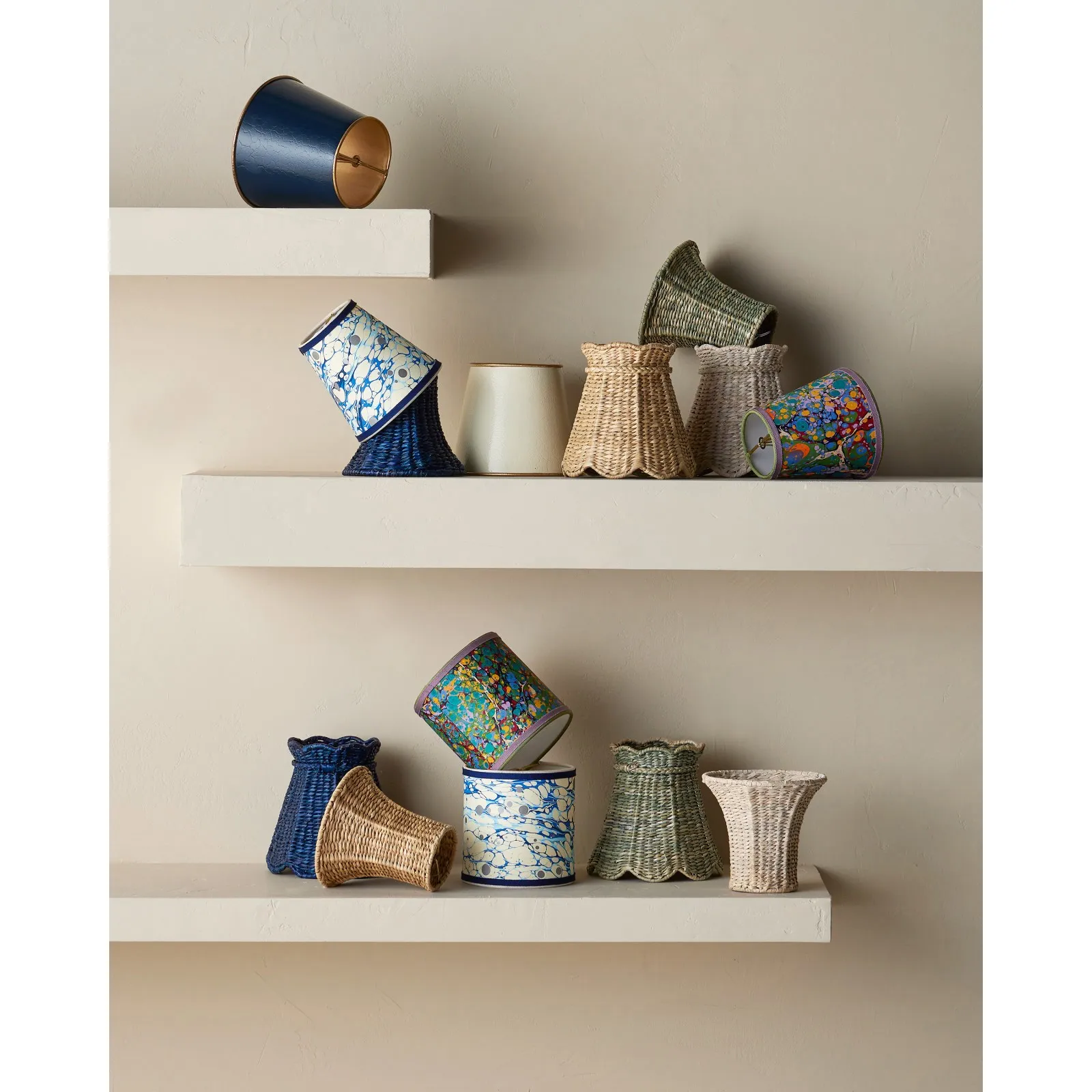 Eliza Scalloped Chandelier Shade - Light Teal, Seagrass