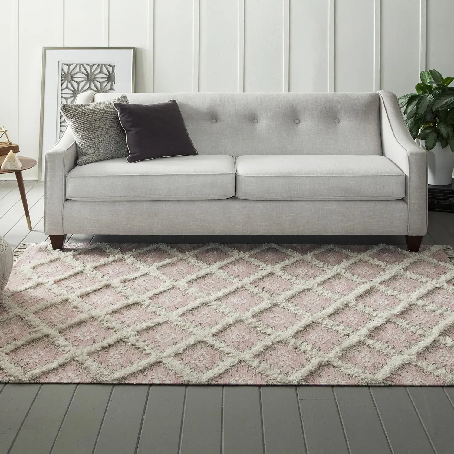 Ella Diamond Patterned Rug - Pink, Wool