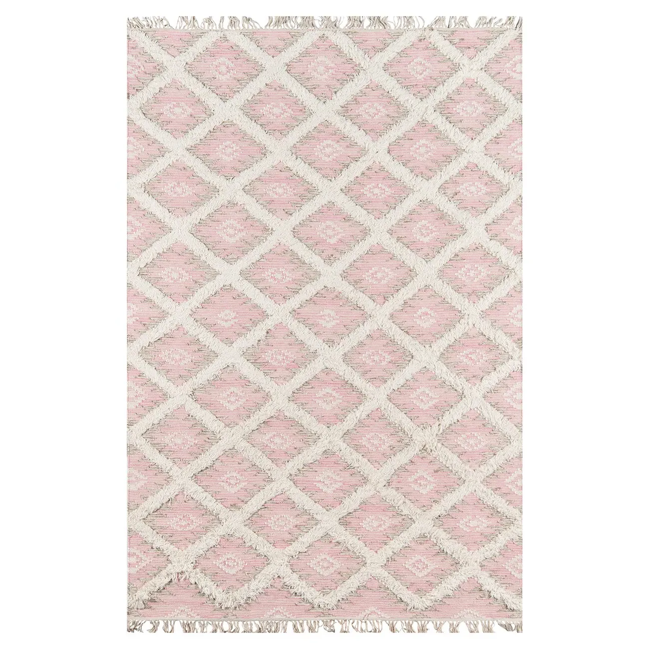 Ella Diamond Patterned Rug - Pink, Wool