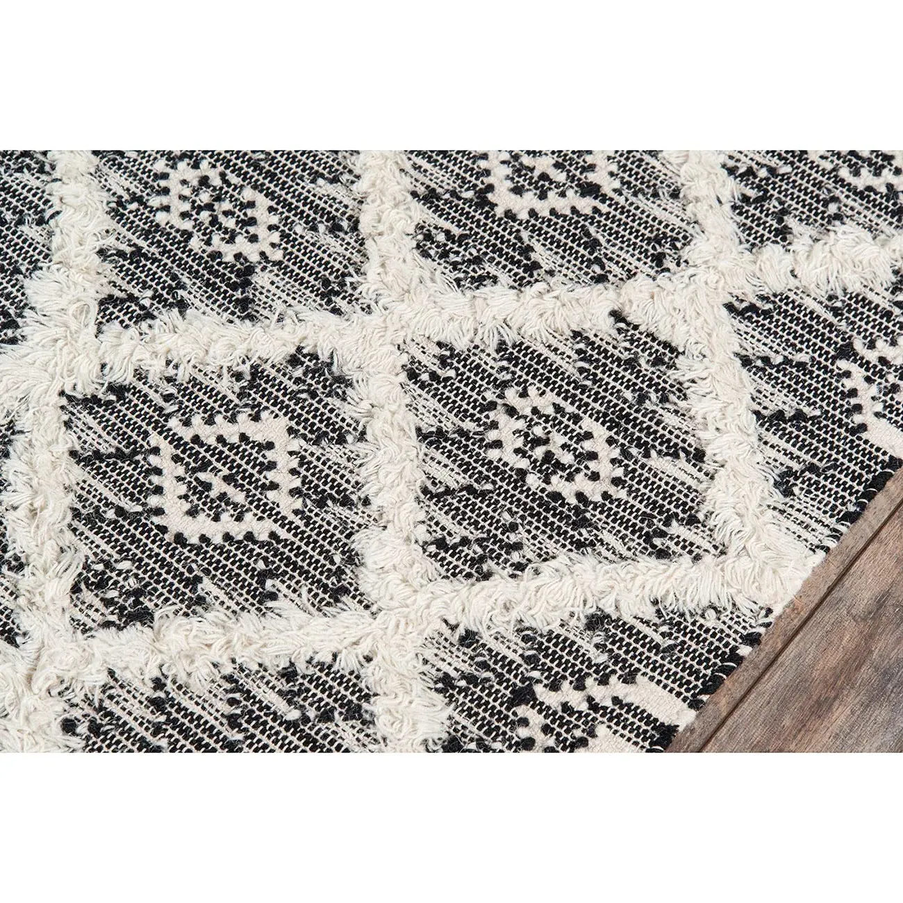 Ella Geometric Patterned Rug - Black, Cotton