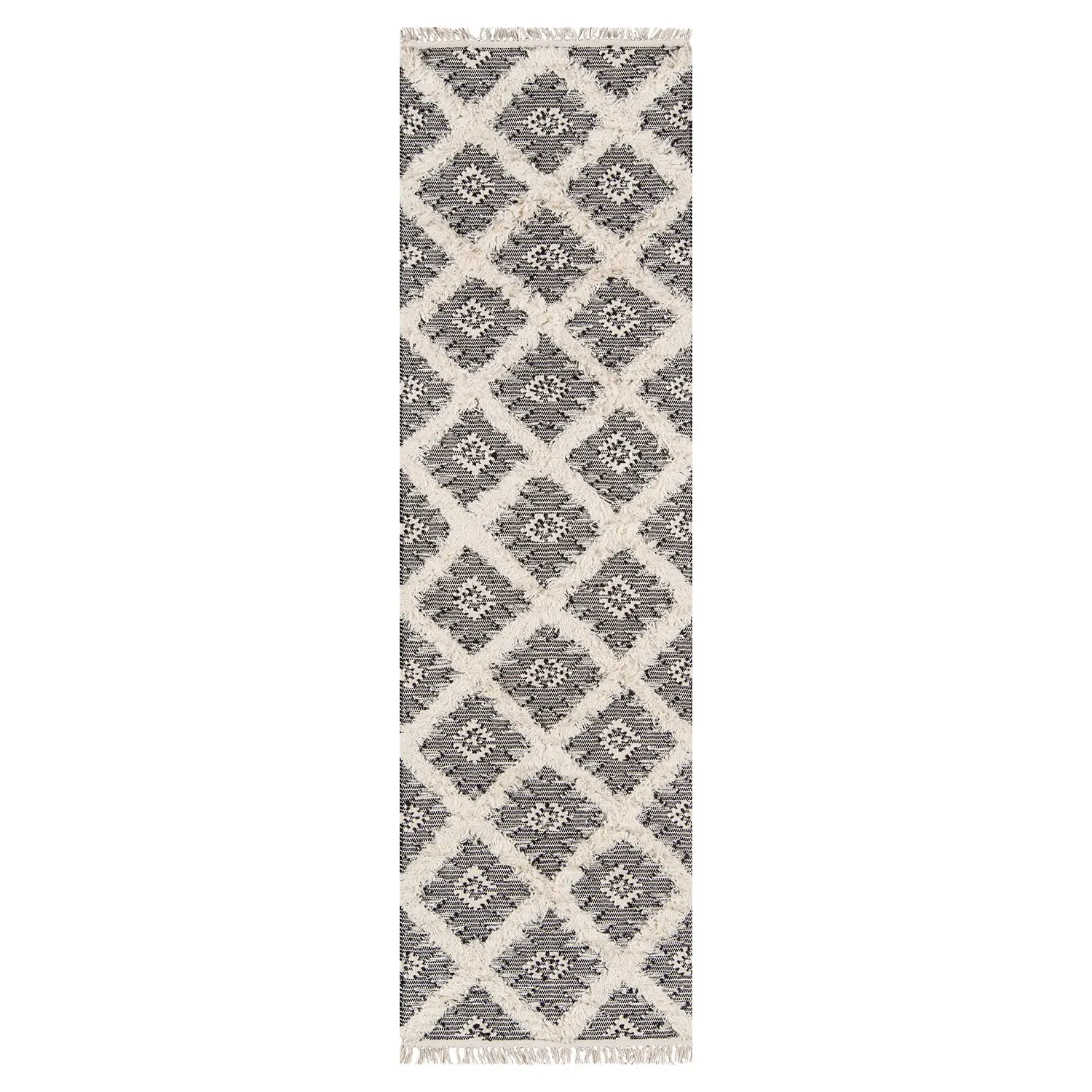 Ella Geometric Patterned Rug - Black, Cotton