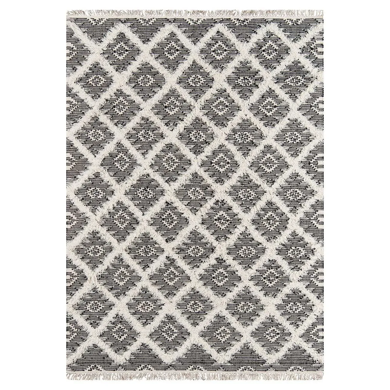 Ella Geometric Patterned Rug - Black, Cotton