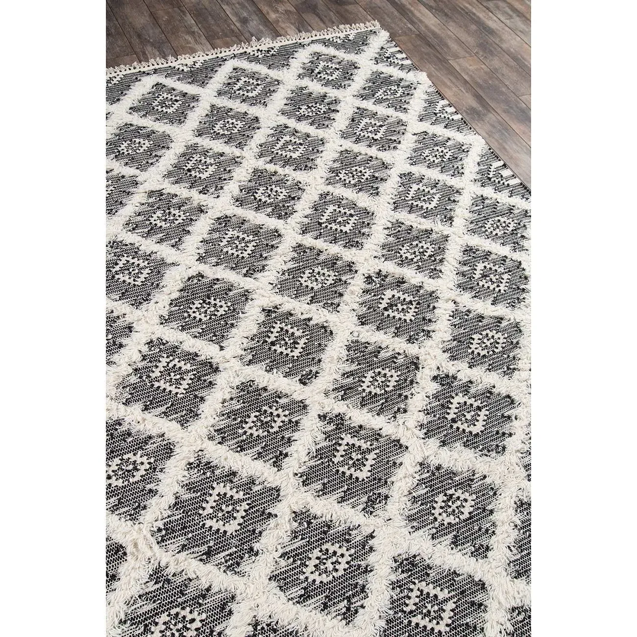 Ella Geometric Patterned Rug - Black, Cotton