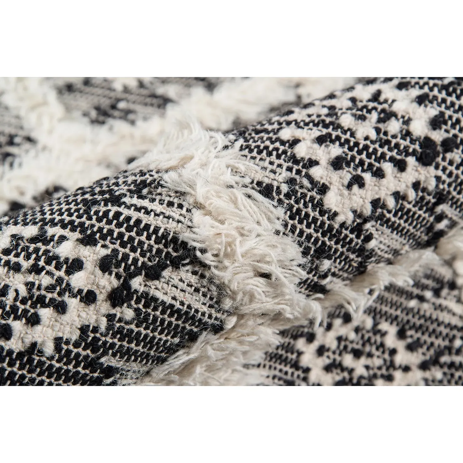 Ella Geometric Patterned Rug - Black, Cotton