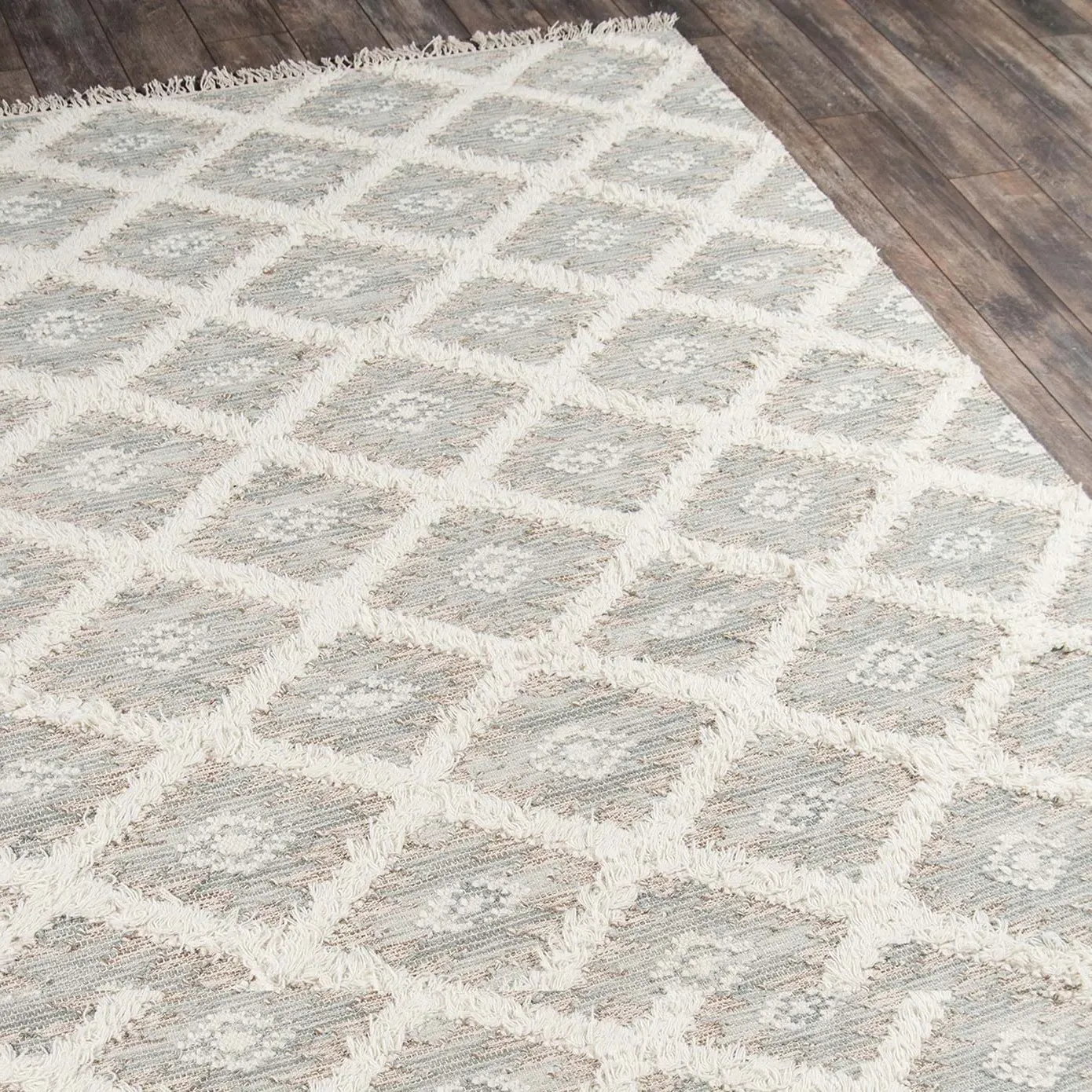Ella Geometric Patterned Rug - Grey, Cotton