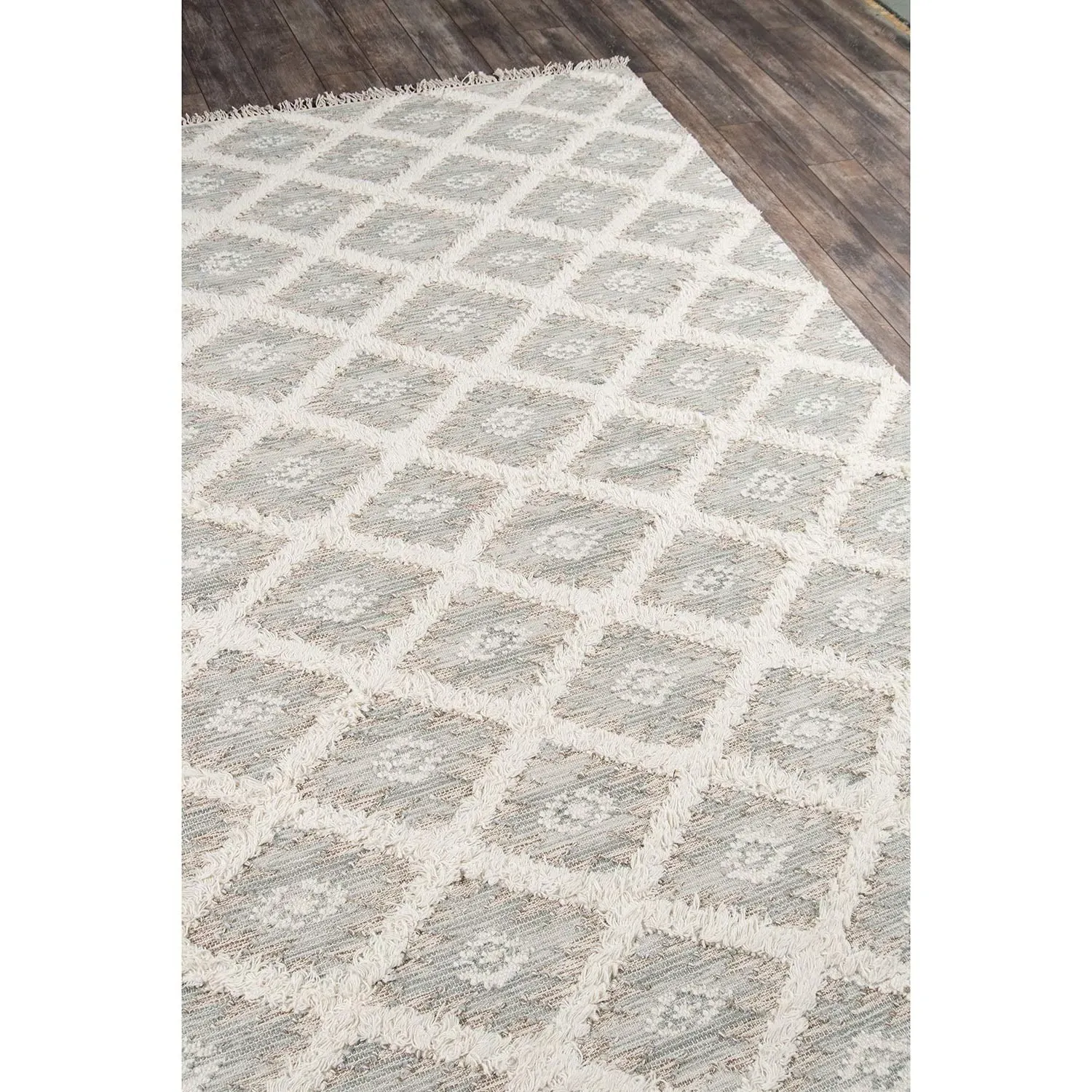 Ella Geometric Patterned Rug - Grey, Cotton