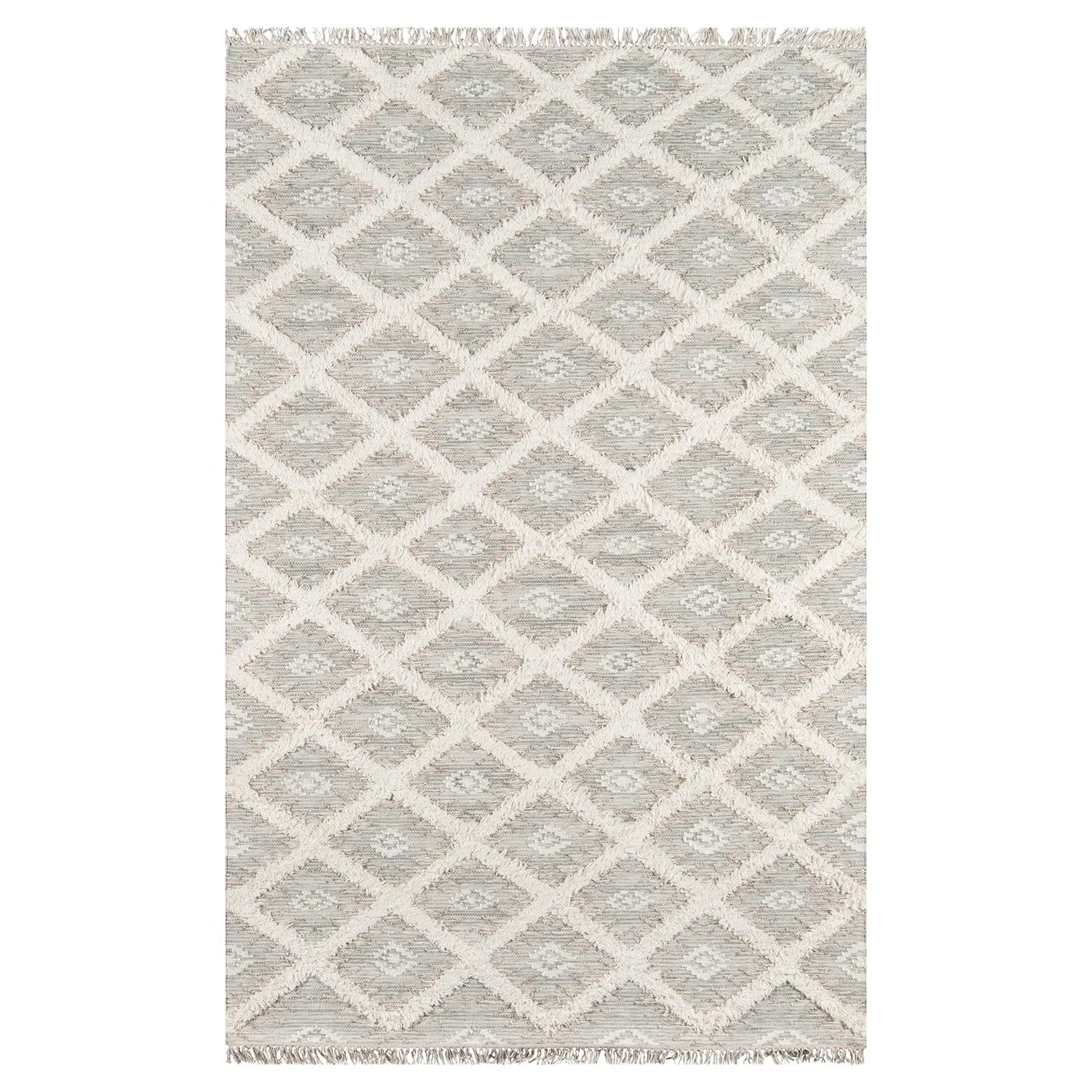 Ella Geometric Patterned Rug - Grey, Cotton