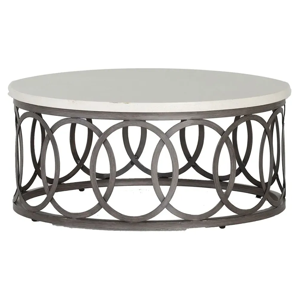 Ella Round Outdoor Coffee Table - White, Aluminum