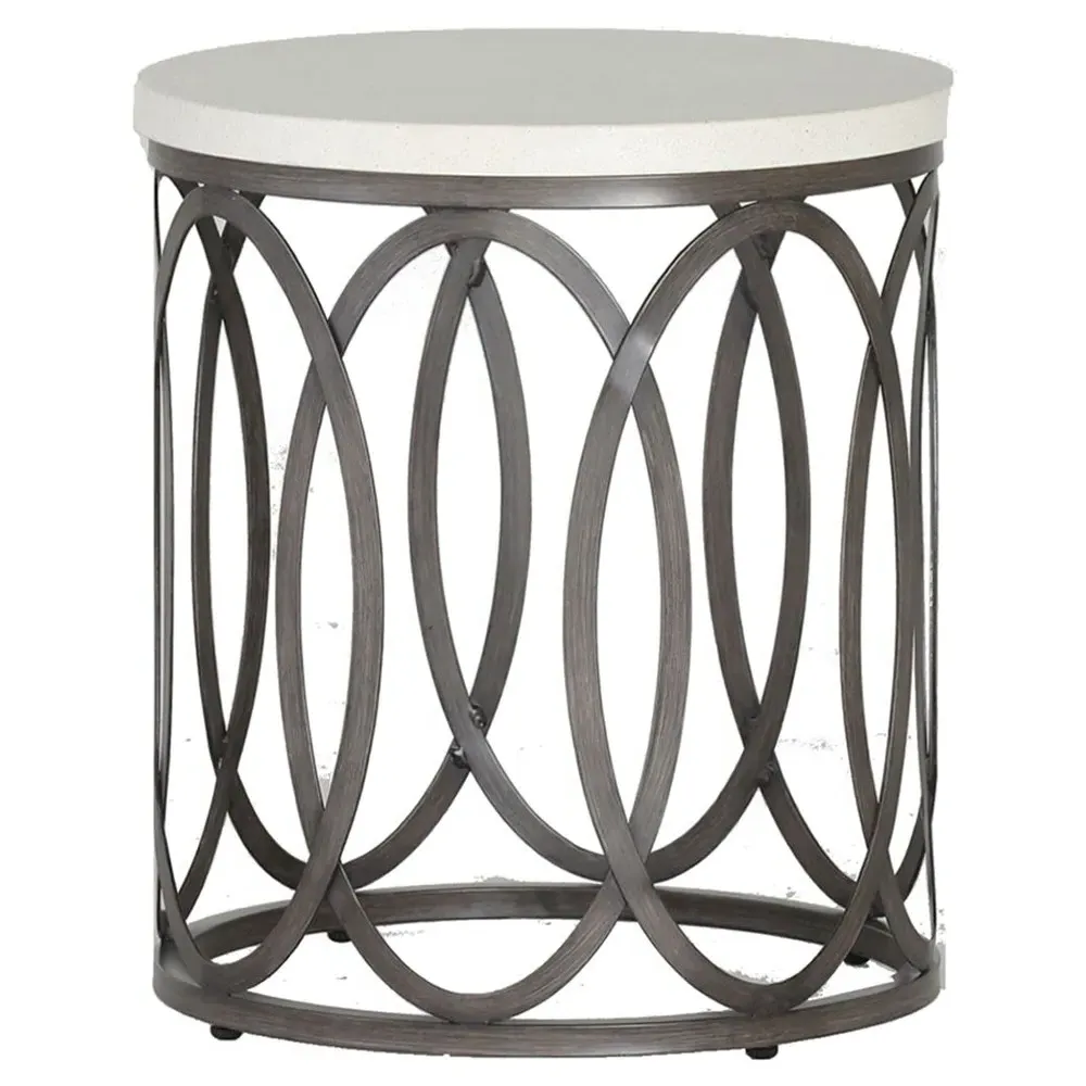 Ella Round Outdoor End Table - White, Aluminum