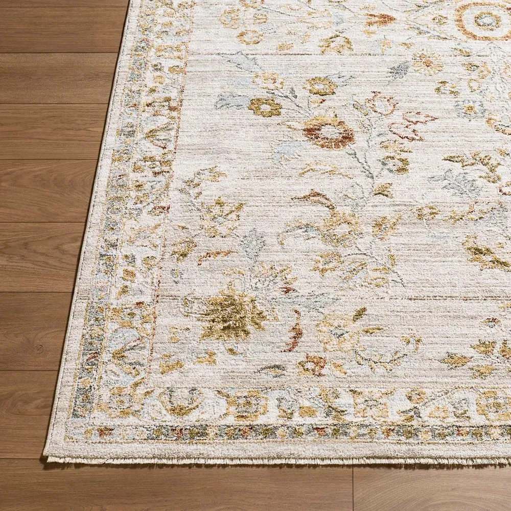 Ellara Medium Floral Patterned Rug - Cream, Polyester